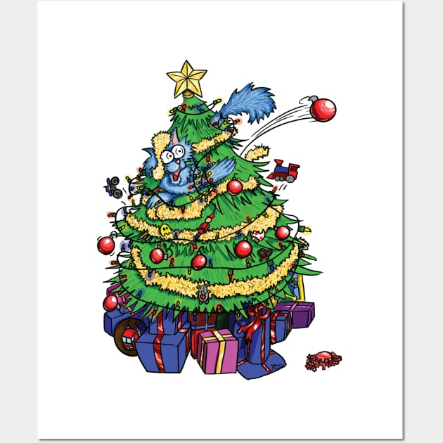 Cat in a Christmas tree Wall Art by What the What???